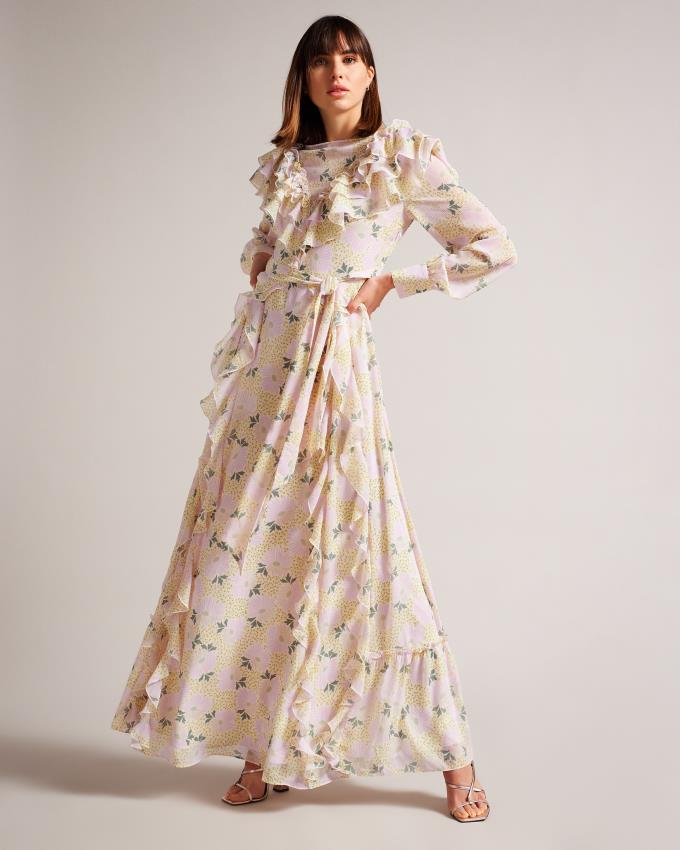 Peignoir Ted Baker Frilled Daisy Print Maxi Jaune Clair Femme | BGM-55373067